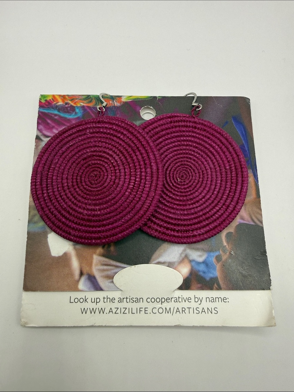 Azizilife Fuchsia Pink Purple Handcrafted in Rwanda Dangle Drop Earrings